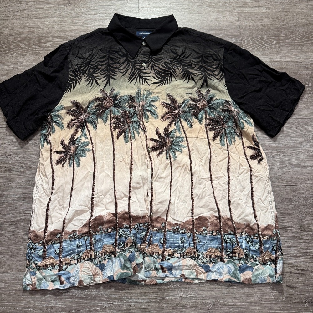 Croft & Barrow Shirt Mens XL Graphic Island Hawaiian Palm Tree Beach Print Rayon